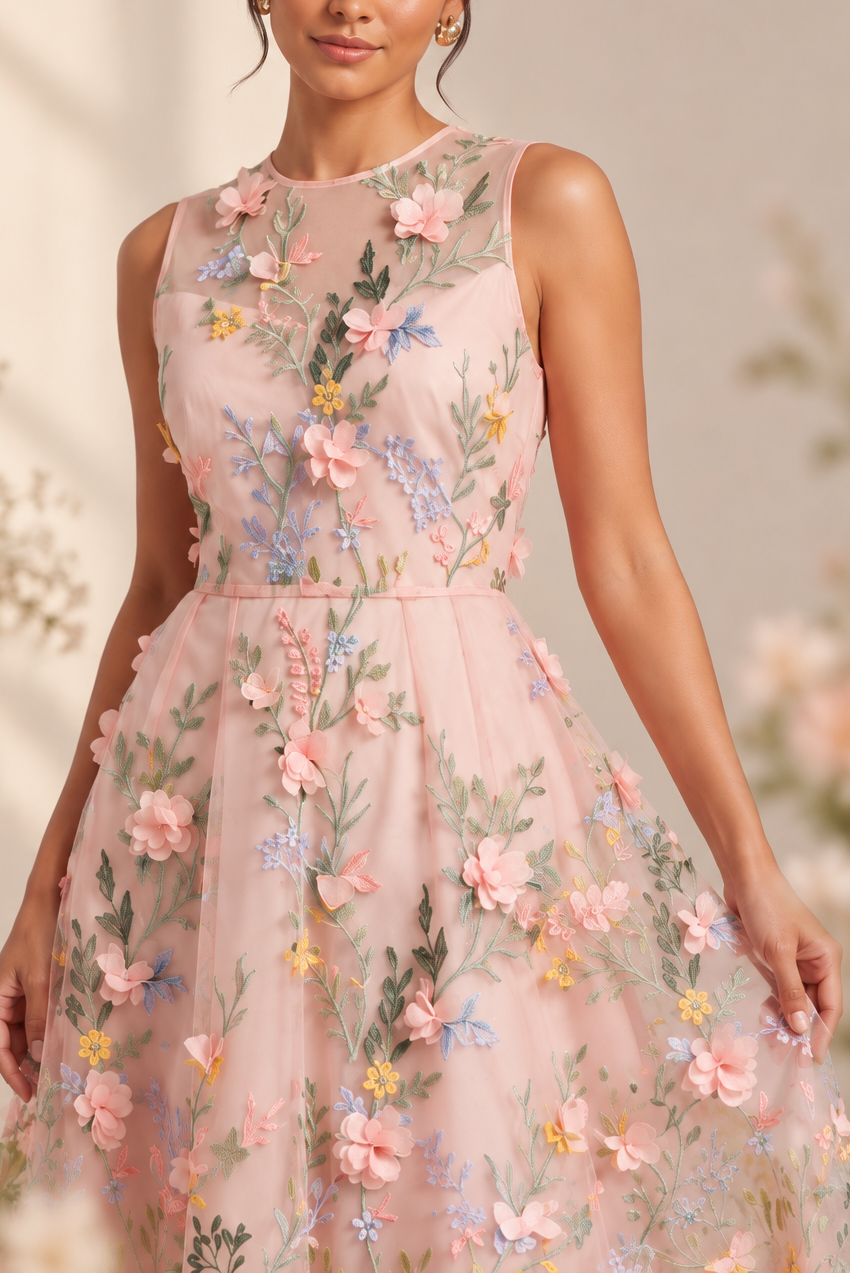 Pale Pink Tulle A-Line Dress - OWNCI