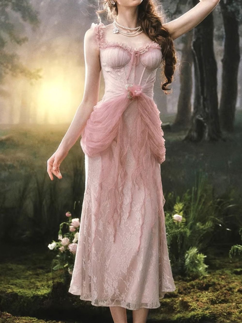 Miranda Pink Corset Lace Maxi Dress - OWNCI