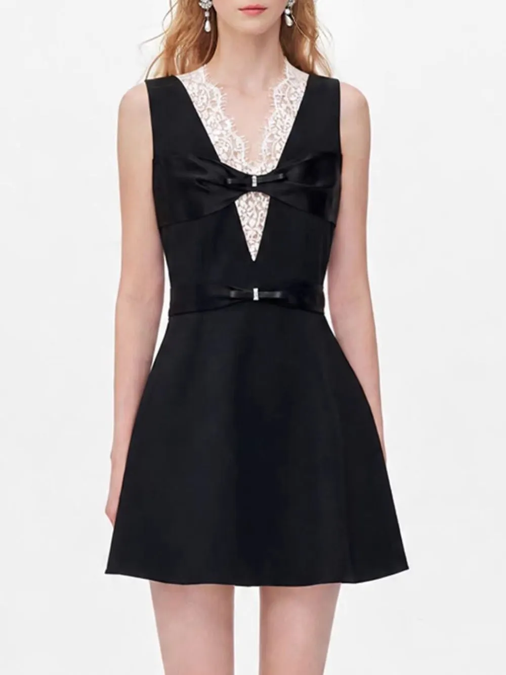 Milena Black Lace Bow Mini Dress - OWNCI