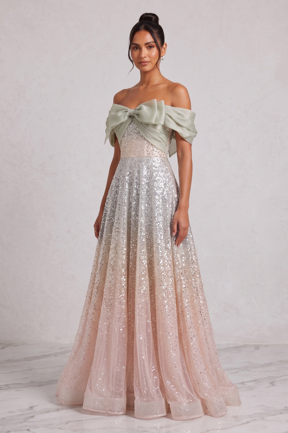 Silver Sequined Tulle a-Line Gown - OWNCI Silver Sequined Tulle a-Line Gown - OWNCI