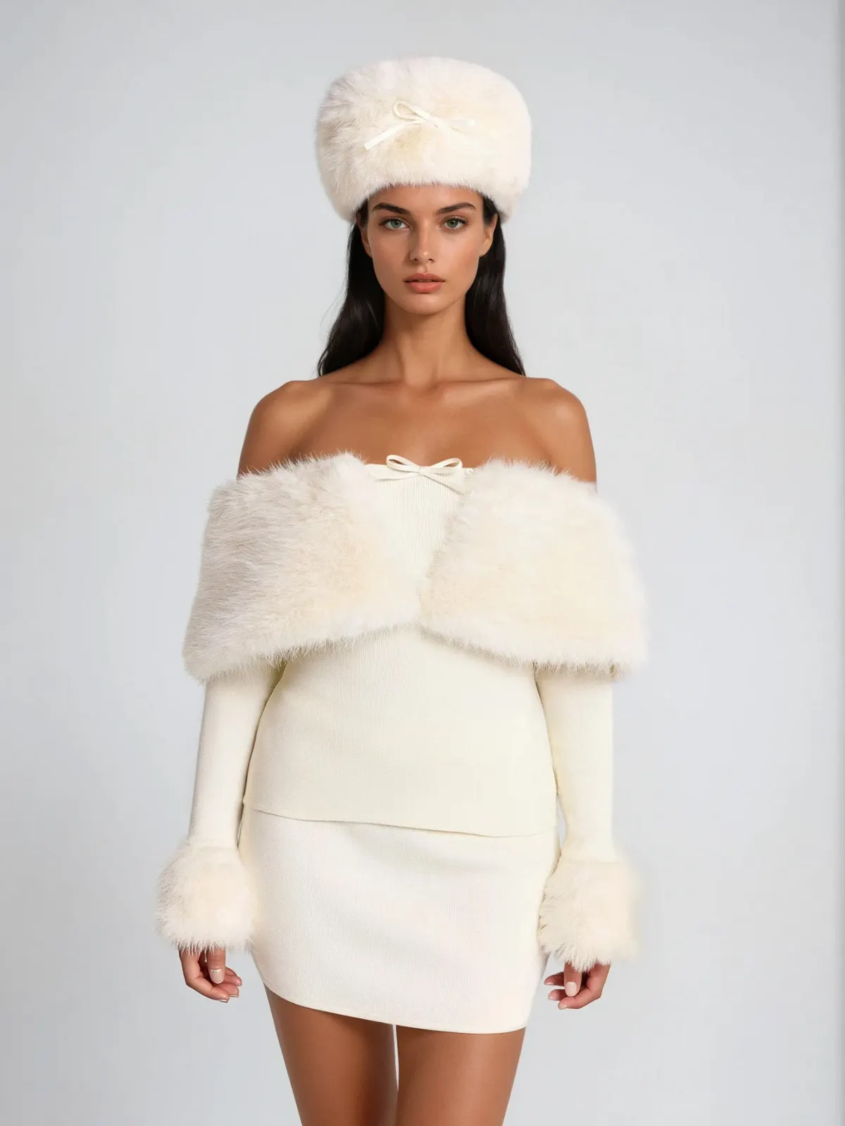 Sherry Off Shoulder Furry Skirt Set - OWNCI Sherry Off Shoulder Furry Skirt Set - OWNCI