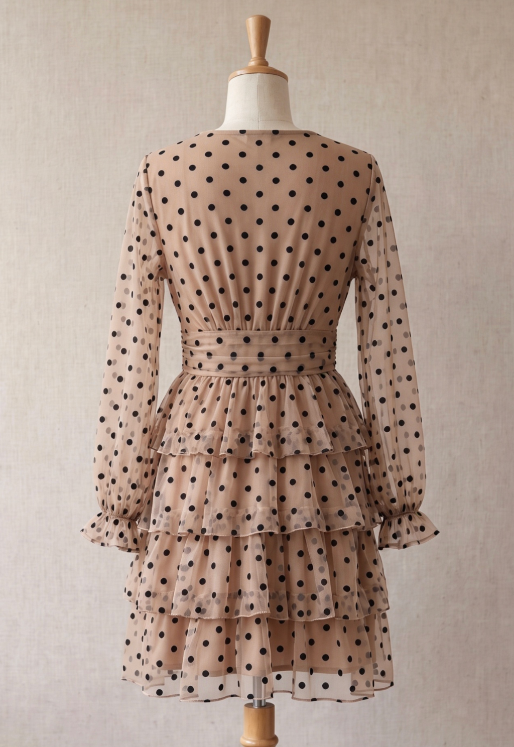 Beige Sheer Mesh Fit-and-Flare Tiered Dress - OWNCI Beige Sheer Mesh Fit-and-Flare Tiered Dress - OWNCI