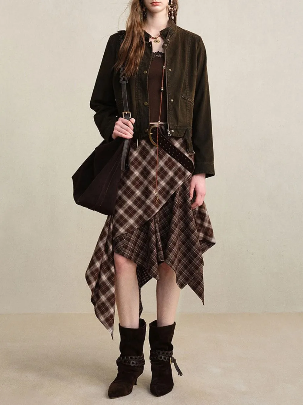 Mili Checkered Patchwork Skirt - OWNCI