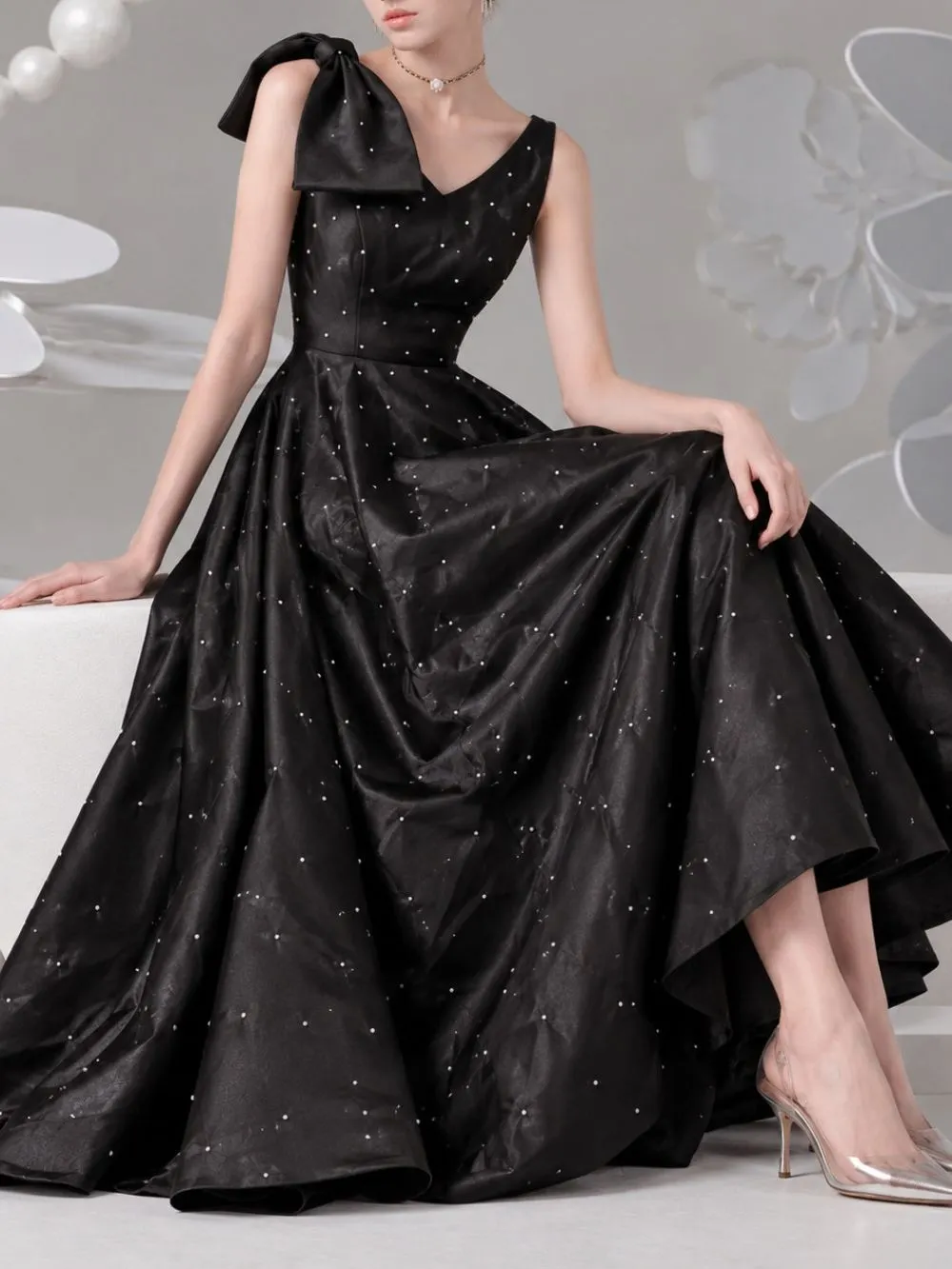 Miyuki Bow V-Neck Midi Dress - OWNCI Miyuki Bow V-Neck Midi Dress - OWNCI