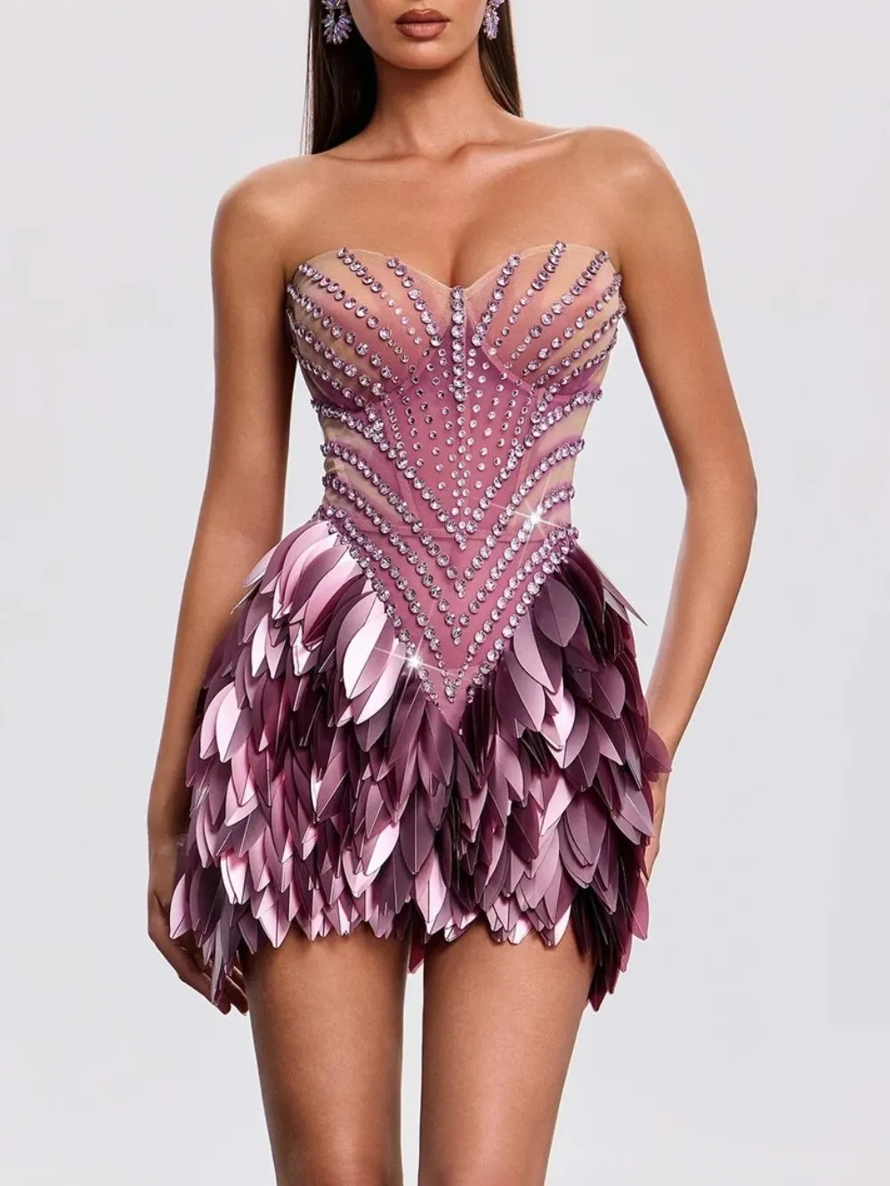 Xandrik Strapless Leaf Rhinestone Mini Dress - OWNCI Xandrik Strapless Leaf Rhinestone Mini Dress - OWNCI
