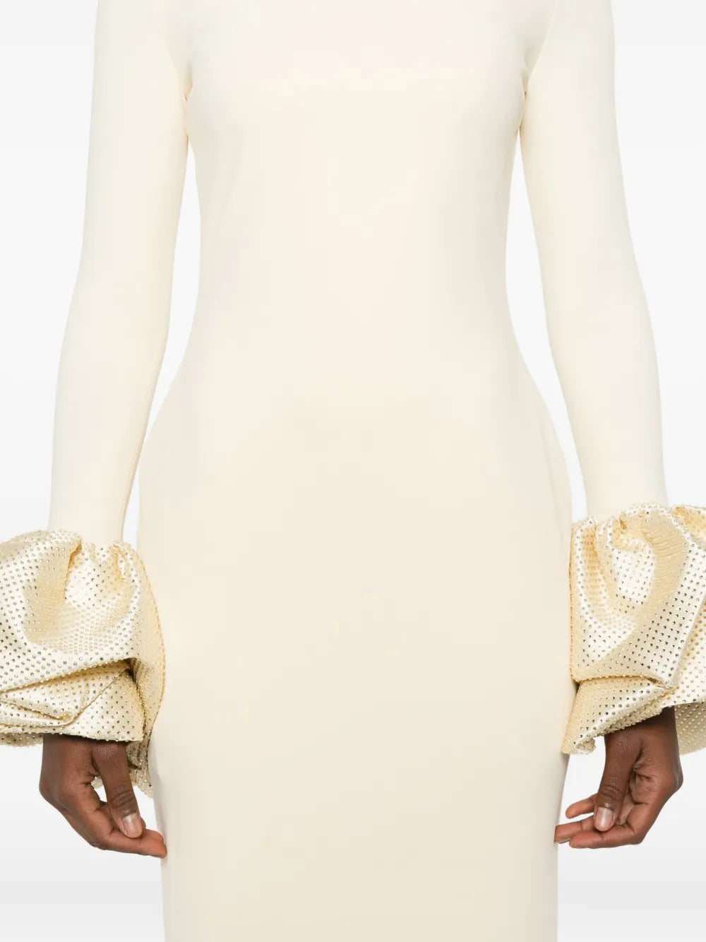 Rachel Ruffled Crystal-Embellished Crepe Mock-Neck Gown - OWNCI Rachel Ruffled Crystal-Embellished Crepe Mock-Neck Gown - OWNCI