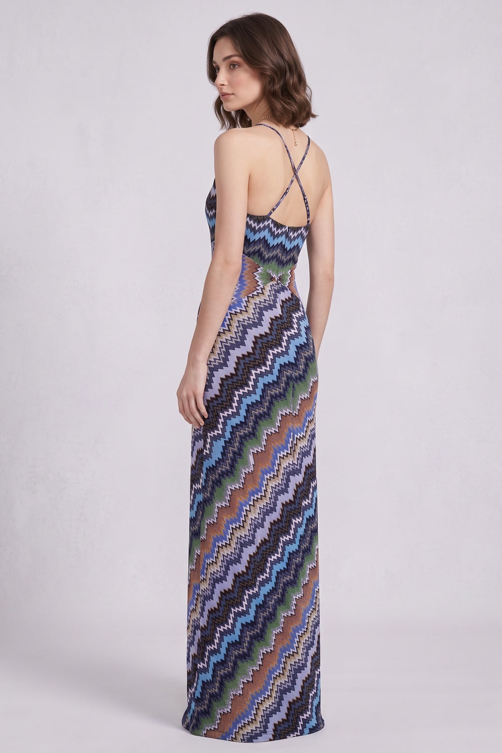 Blue Fine Knit Chevron Maxi Dress - OWNCI Blue Fine Knit Chevron Maxi Dress - OWNCI