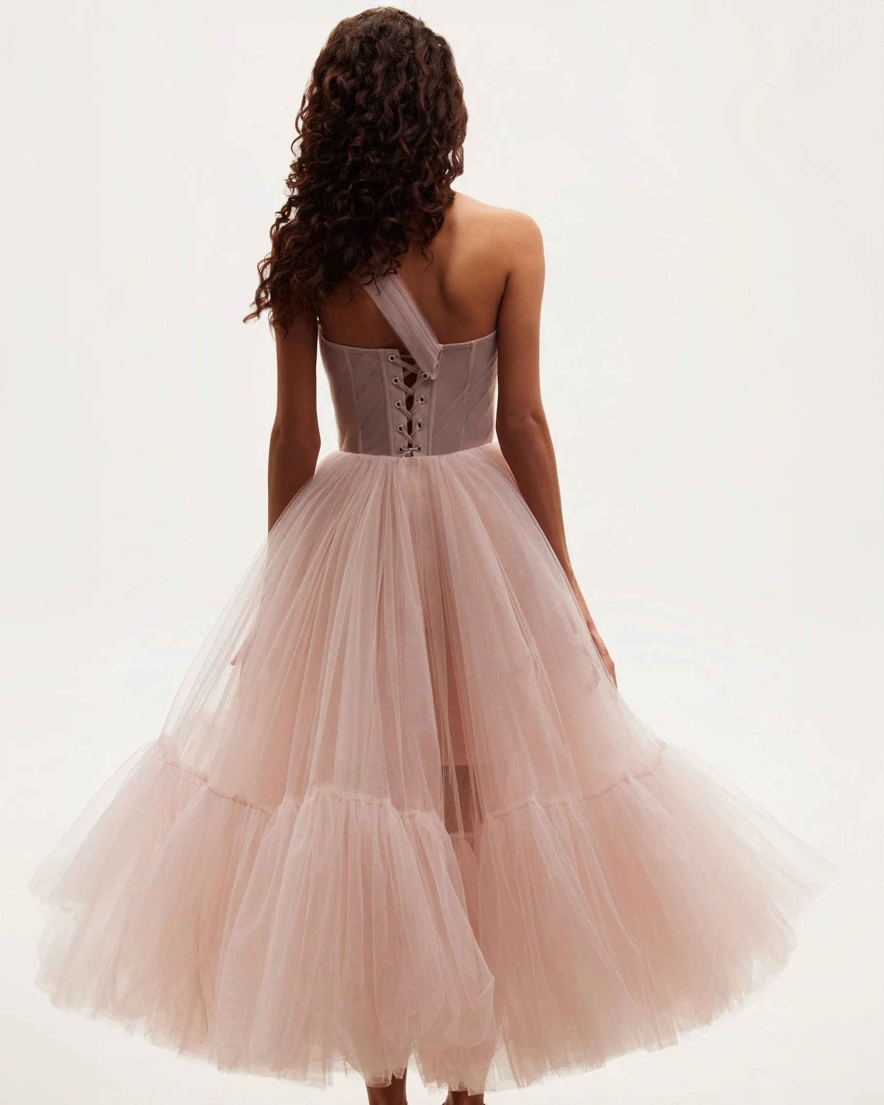 Misty Rose One-Shoulder Cocktail Tulle Dress - OWNCI