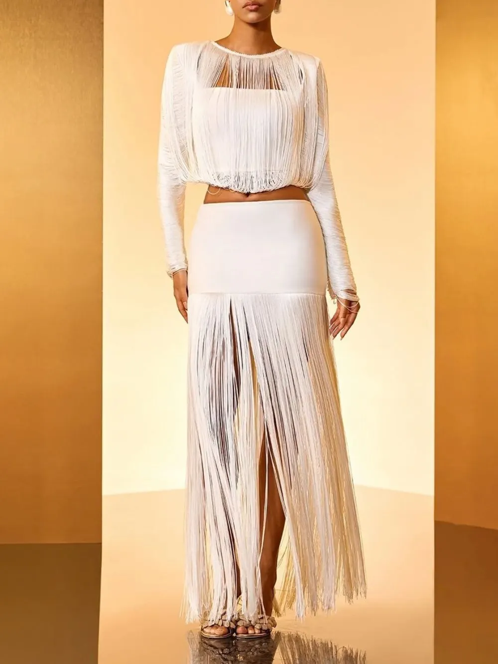 Gunhilda Long Sleeve Fringe Bandage Top Set - OWNCI Gunhilda Long Sleeve Fringe Bandage Top Set - OWNCI
