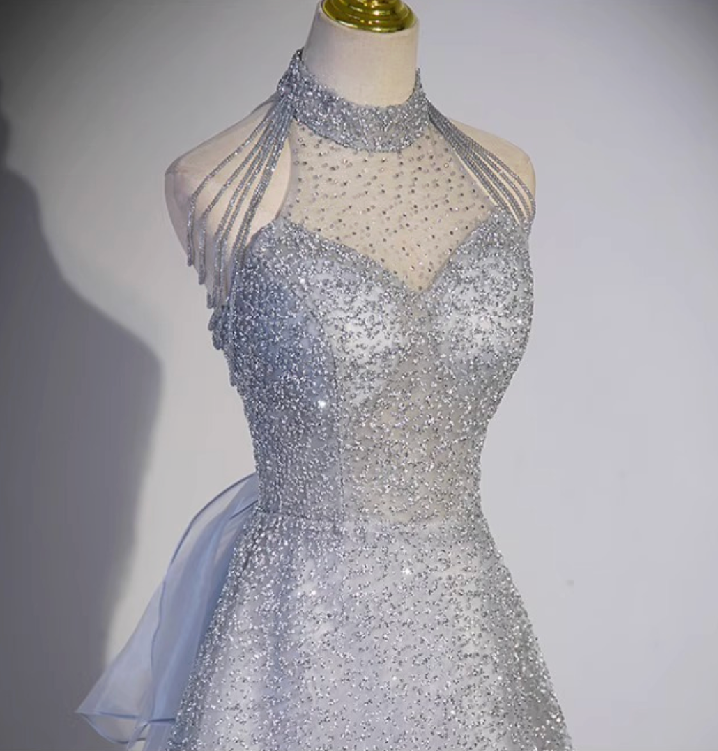Silver Tulle A-Line Evening Gown - OWNCI Silver Tulle A-Line Evening Gown - OWNCI