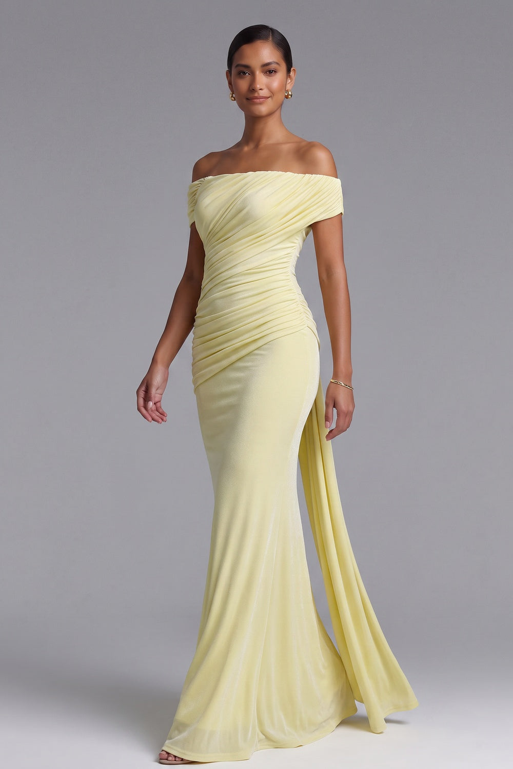 Pale Yellow Stretch Jersey Column Gown - OWNCI Pale Yellow Stretch Jersey Column Gown - OWNCI