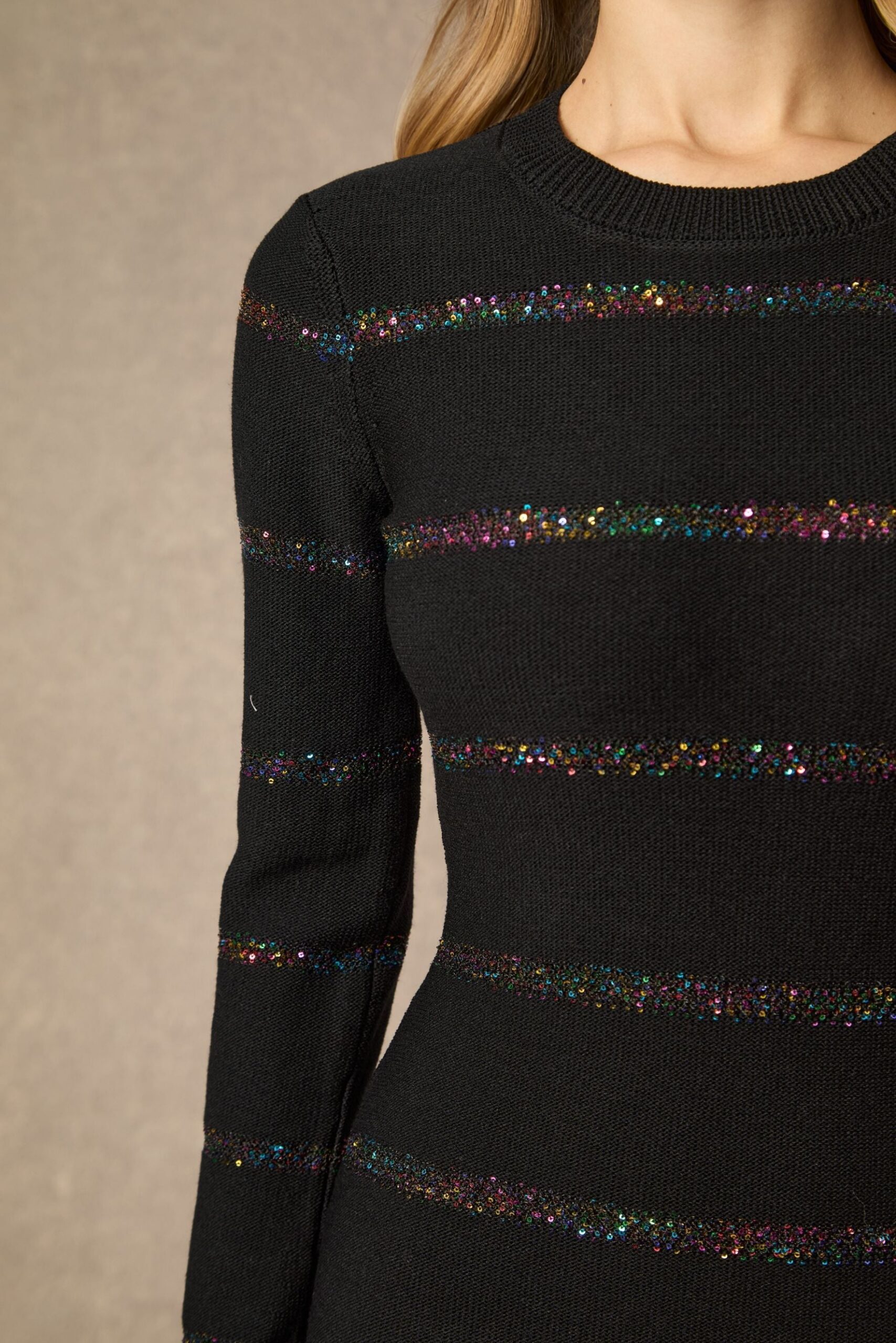 Gloria Black Sequin Embellished Knit Midi Dress - OWNCI Gloria Black Sequin Embellished Knit Midi Dress - OWNCI
