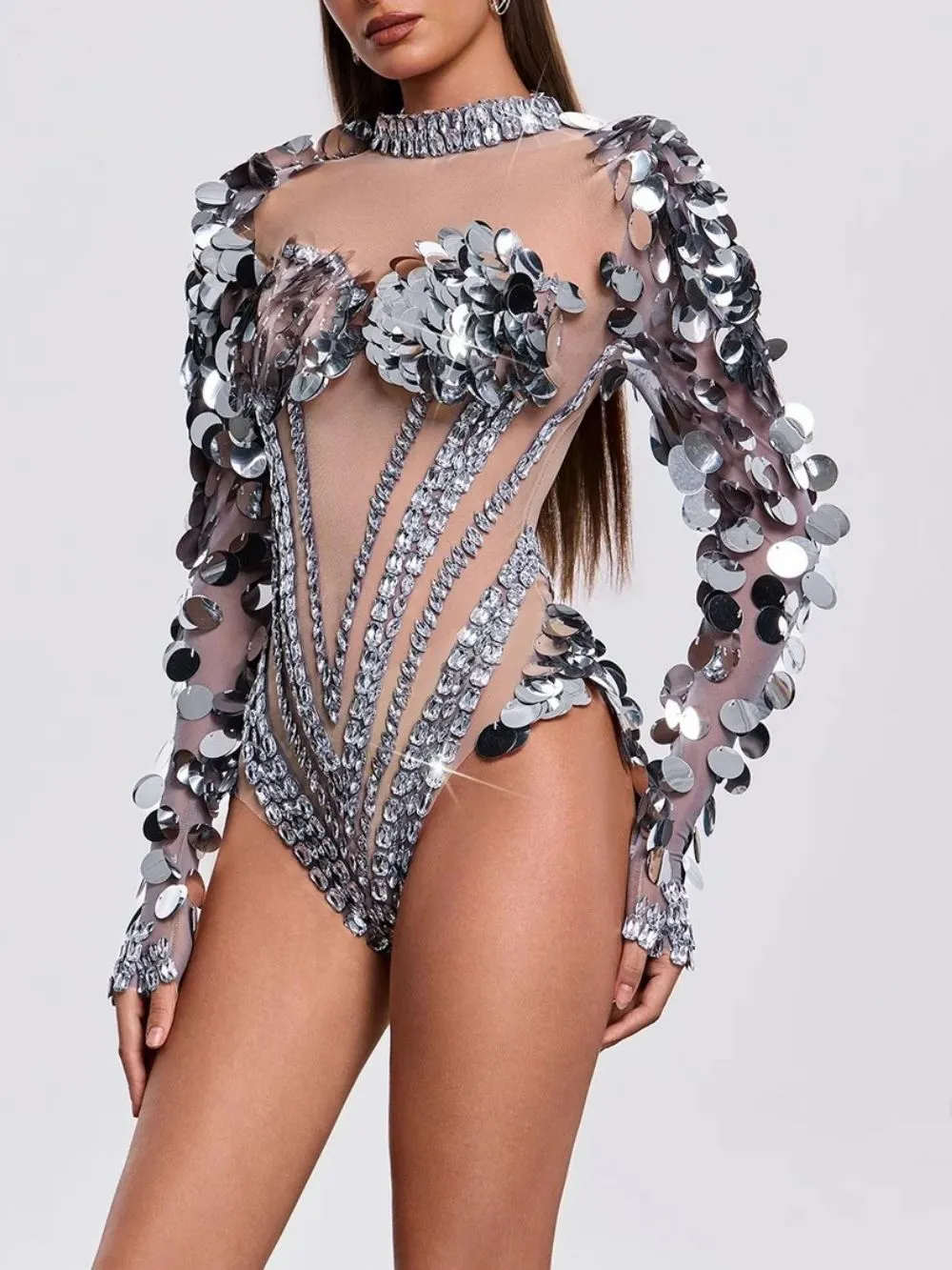 Havily Long Sleeve Sequin Mesh Bodysuit - OWNCI Havily Long Sleeve Sequin Mesh Bodysuit - OWNCI