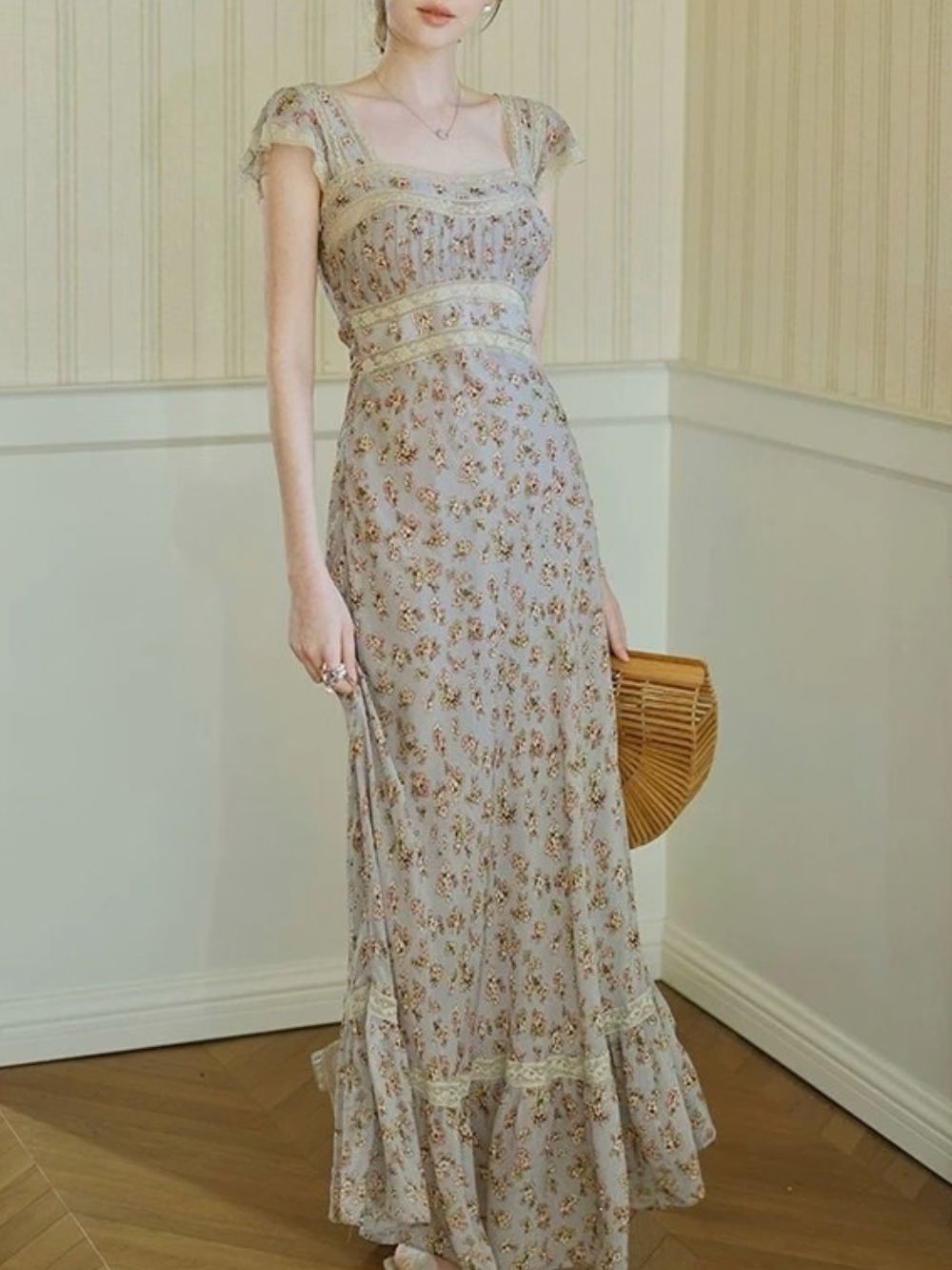 Micaela Blue Floral Lace Maxi Dress - OWNCI Micaela Blue Floral Lace Maxi Dress - OWNCI