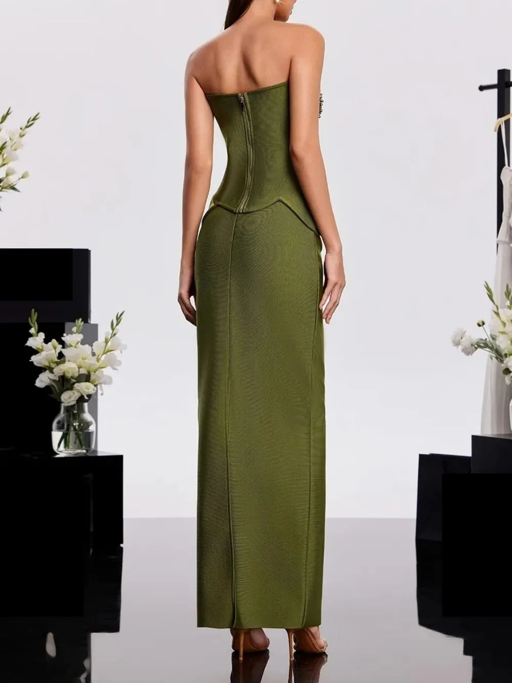 Haruko Strapless Rhinestone Bandage Dress Set - OWNCI