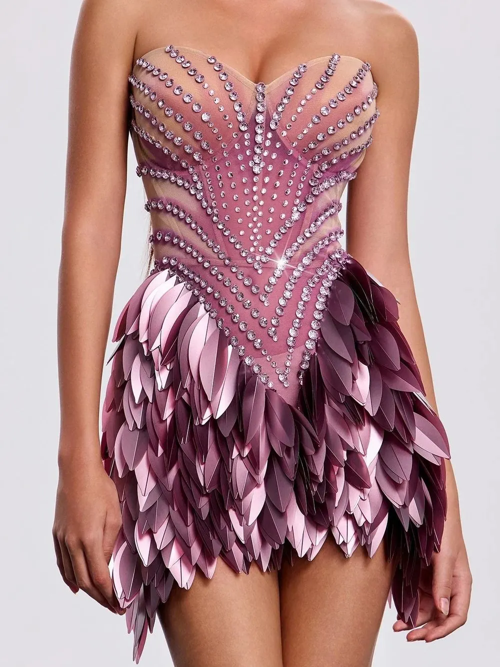 Xandrik Strapless Leaf Rhinestone Mini Dress - OWNCI Xandrik Strapless Leaf Rhinestone Mini Dress - OWNCI