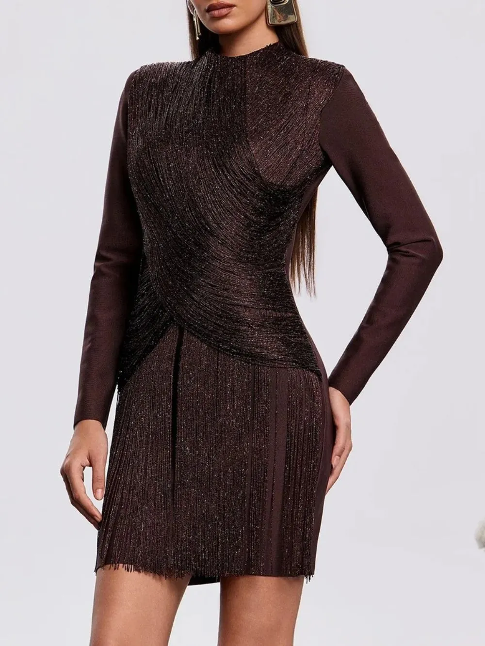 Qavlek Fringe Glitter Mini Dress - OWNCI