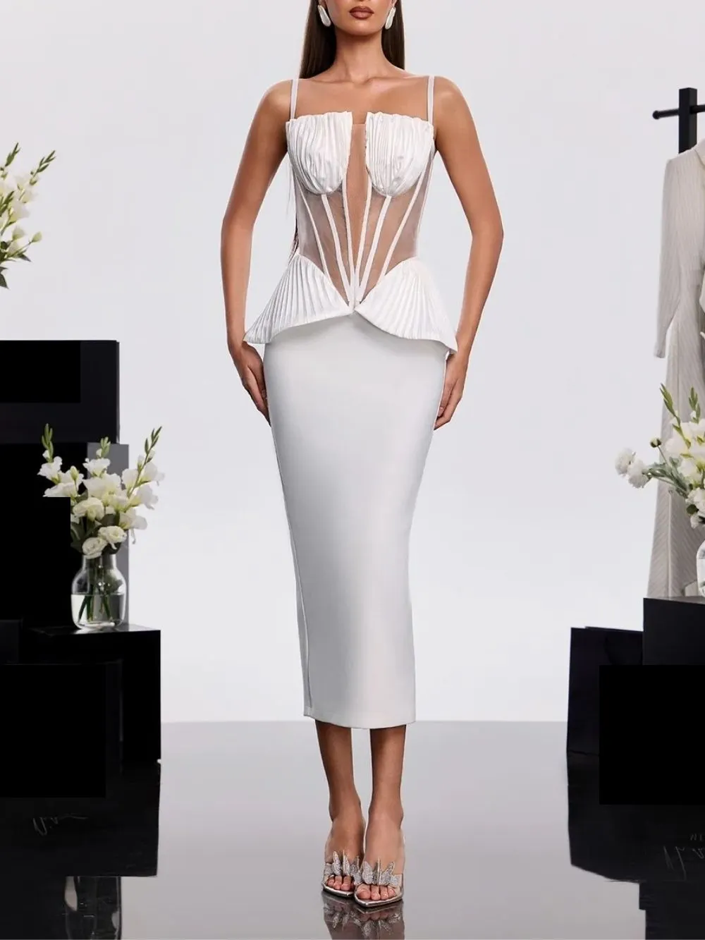 Kasmel Spaghetti Corset Midi Dress - OWNCI Kasmel Spaghetti Corset Midi Dress - OWNCI