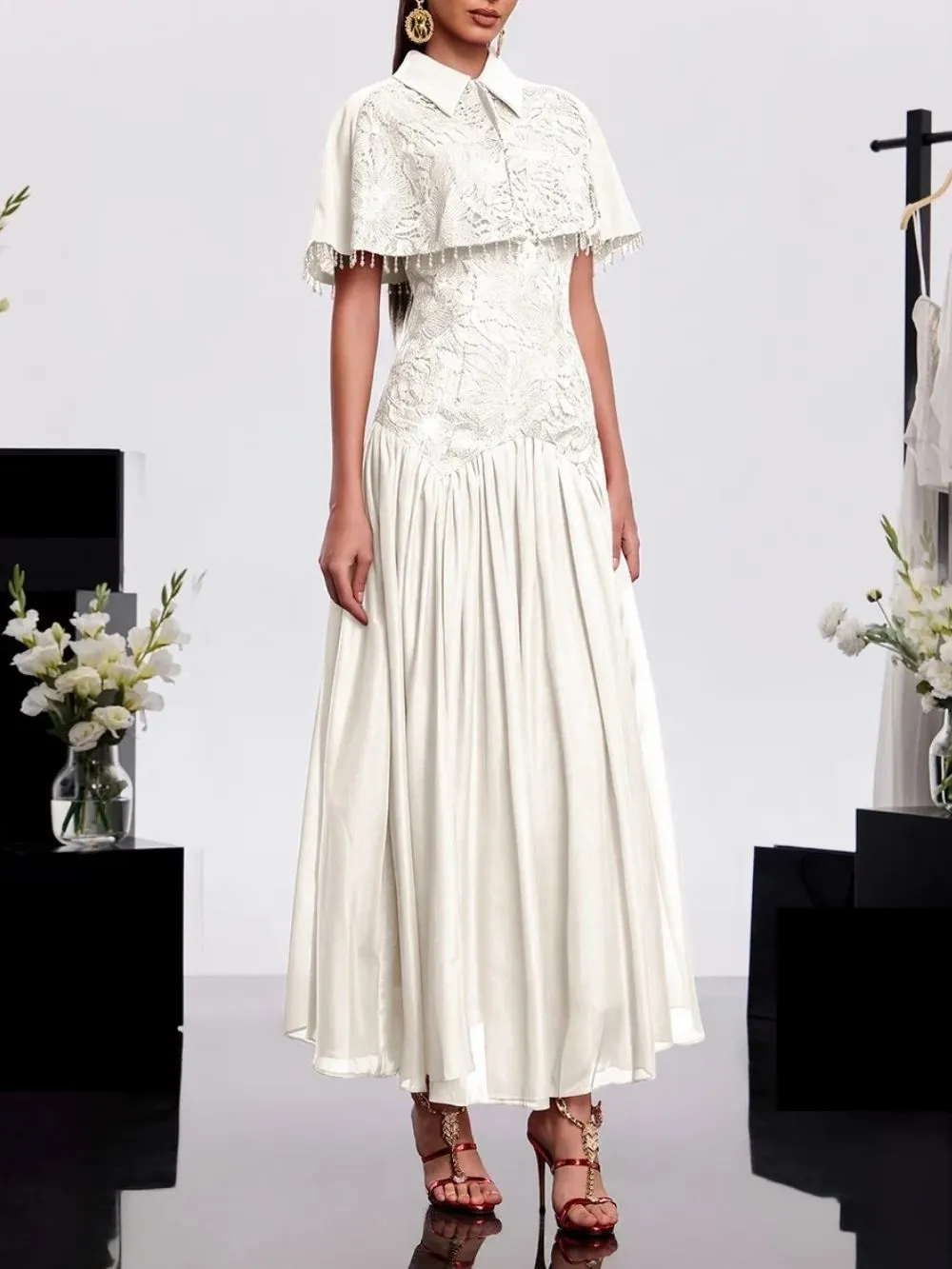 Hatice Cape Lace Dress - OWNCI Hatice Cape Lace Dress - OWNCI