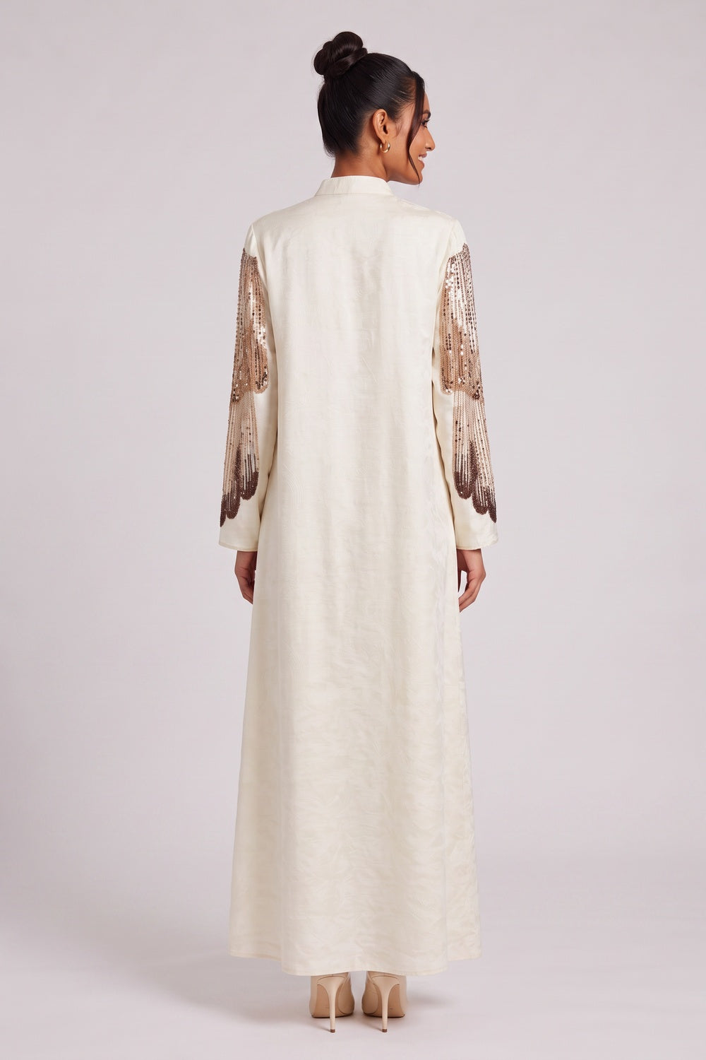 Cream Textured Crepe Or Raw Silk A-Line Kaftan Dress - OWNCI Cream Textured Crepe Or Raw Silk A-Line Kaftan Dress - OWNCI