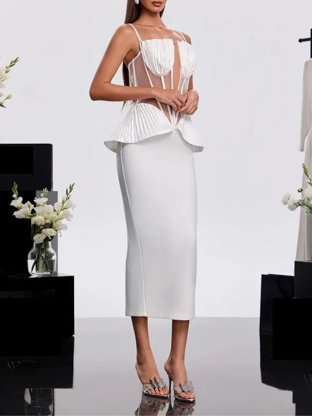 Kasmel Spaghetti Corset Midi Dress - OWNCI Kasmel Spaghetti Corset Midi Dress - OWNCI