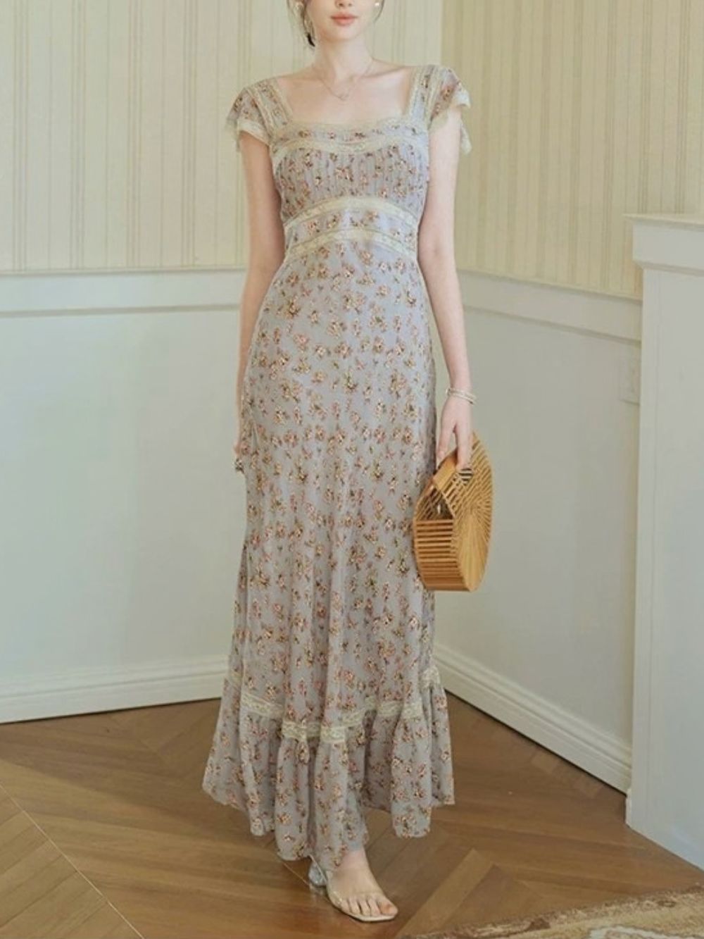 Micaela Blue Floral Lace Maxi Dress - OWNCI Micaela Blue Floral Lace Maxi Dress - OWNCI