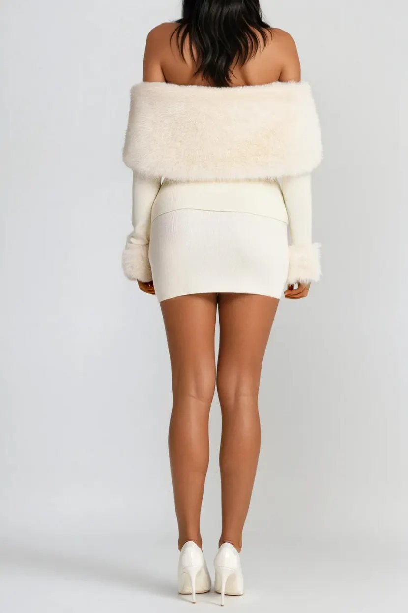 Sherry Off Shoulder Furry Skirt Set - OWNCI