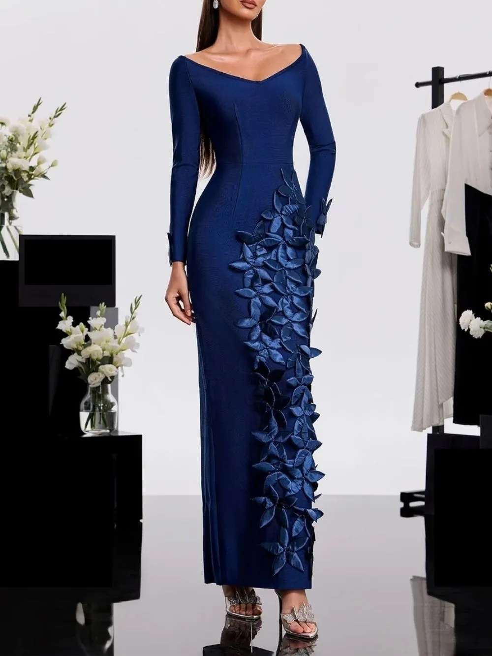 Harita Off Shoulder Flower Bandage Maxi Dress - OWNCI