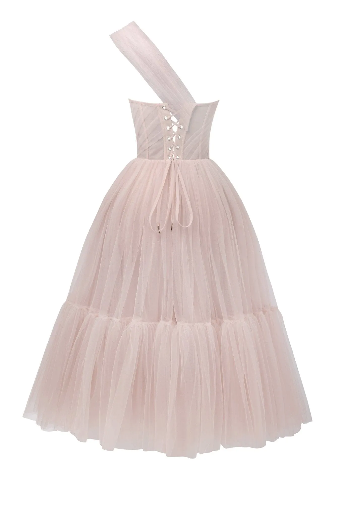 Misty Rose One-Shoulder Cocktail Tulle Dress - OWNCI Misty Rose One-Shoulder Cocktail Tulle Dress - OWNCI
