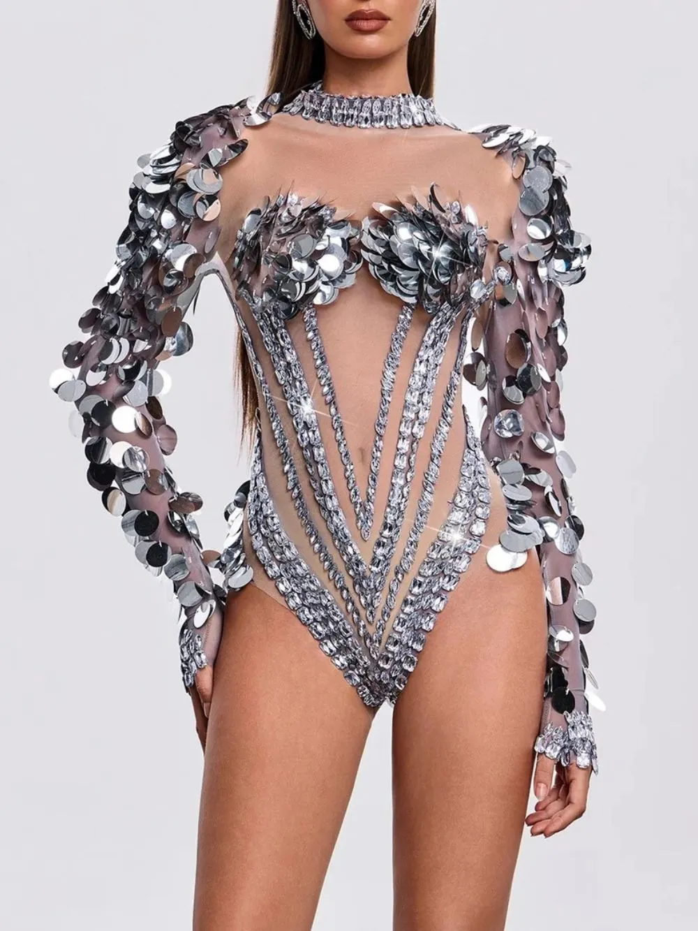 Havily Long Sleeve Sequin Mesh Bodysuit - OWNCI Havily Long Sleeve Sequin Mesh Bodysuit - OWNCI