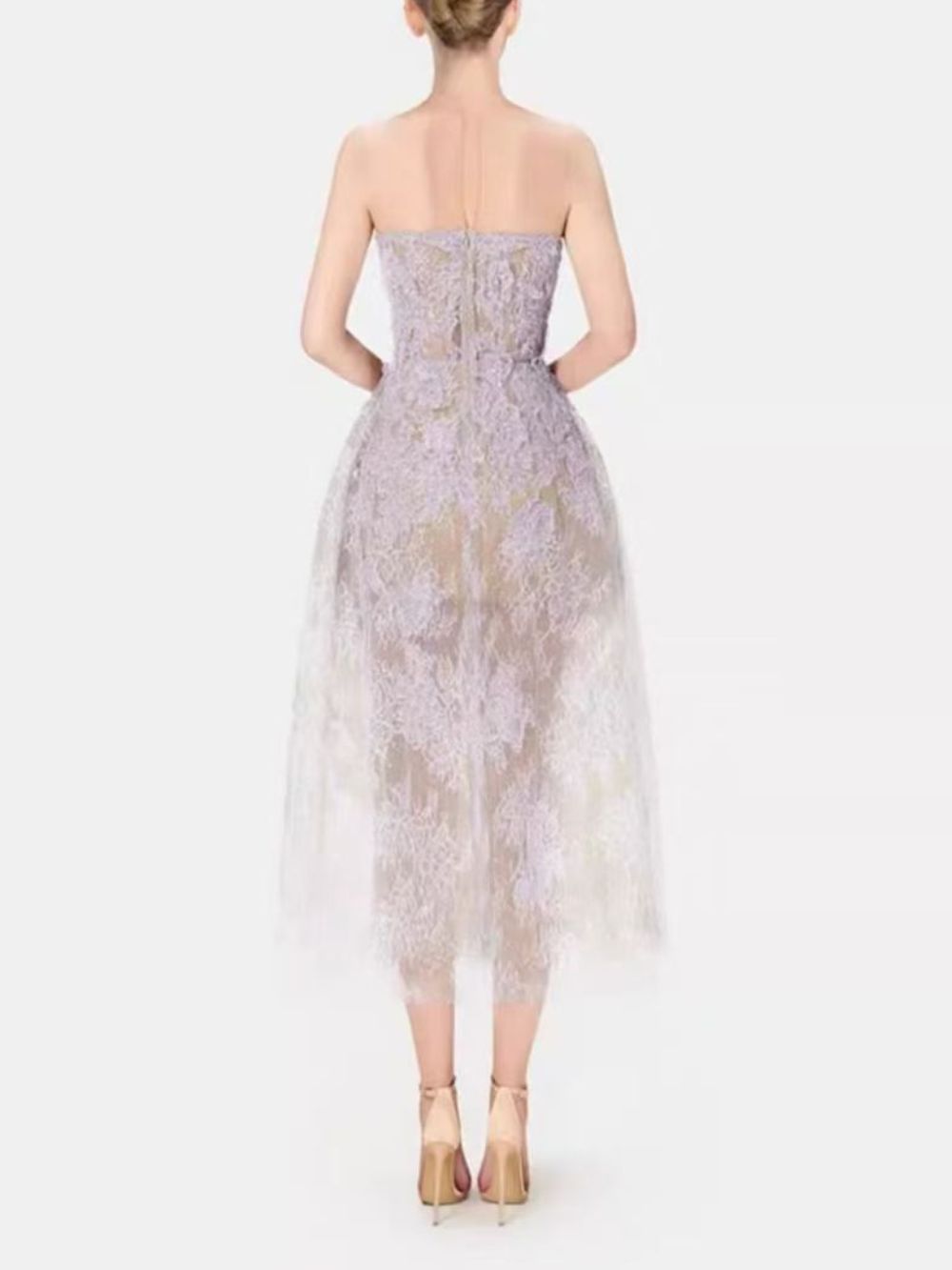 Allyson Purple Floral Lace Embroider Midi Dress - OWNCI