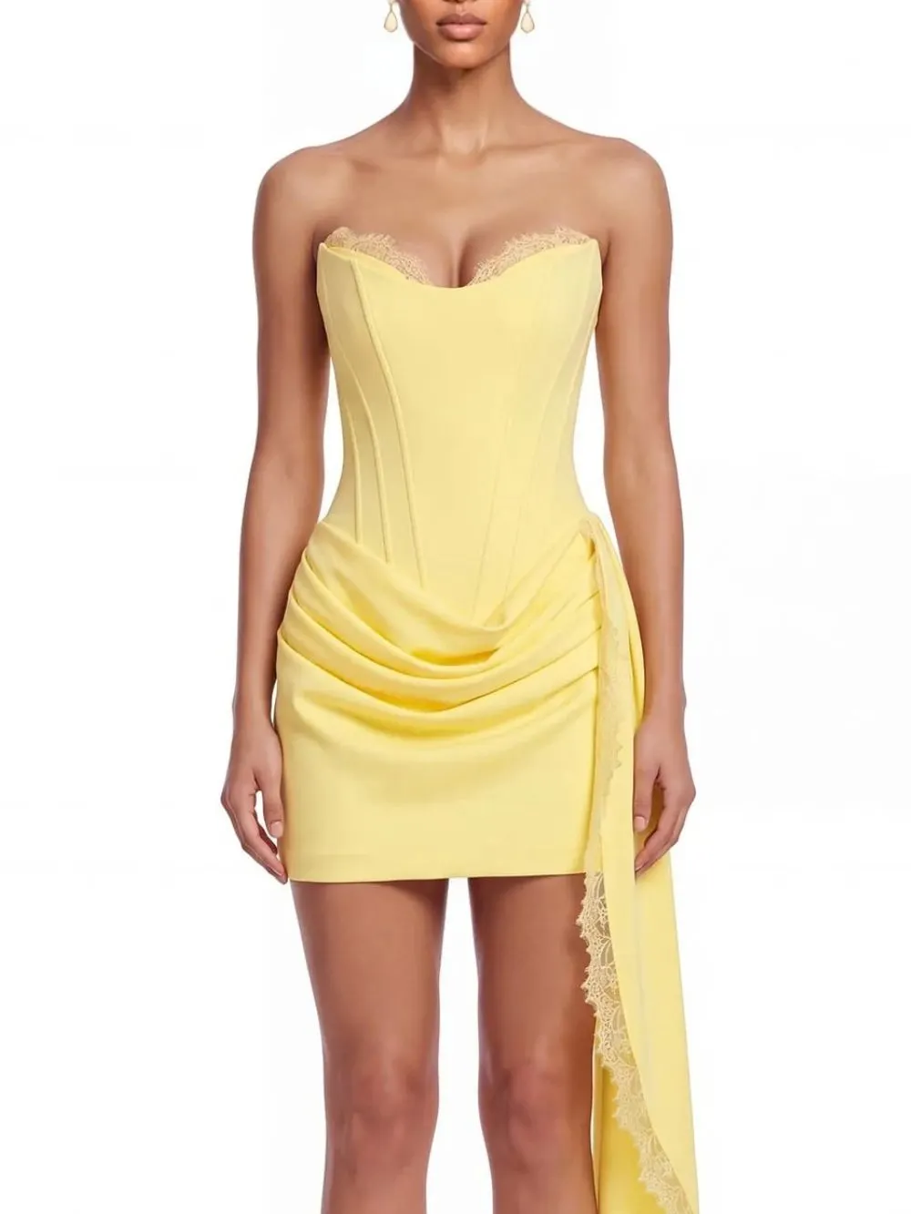 Duyen Strapless Lace Draped Mini Dress - OWNCI