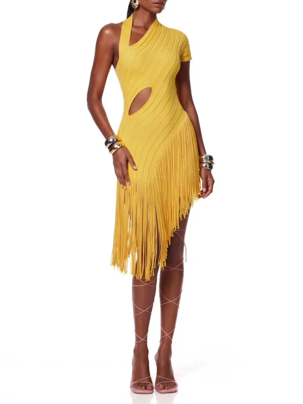 Brelvik Cutout Fringe Mini Dress - OWNCI