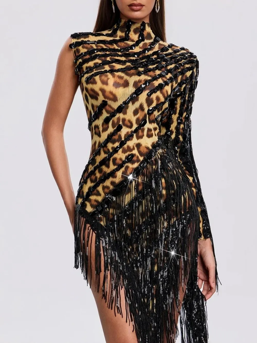 Dagfinn One Shoulder Fringe Sequin Bodysuit In Yellow - OWNCI Dagfinn One Shoulder Fringe Sequin Bodysuit In Yellow - OWNCI