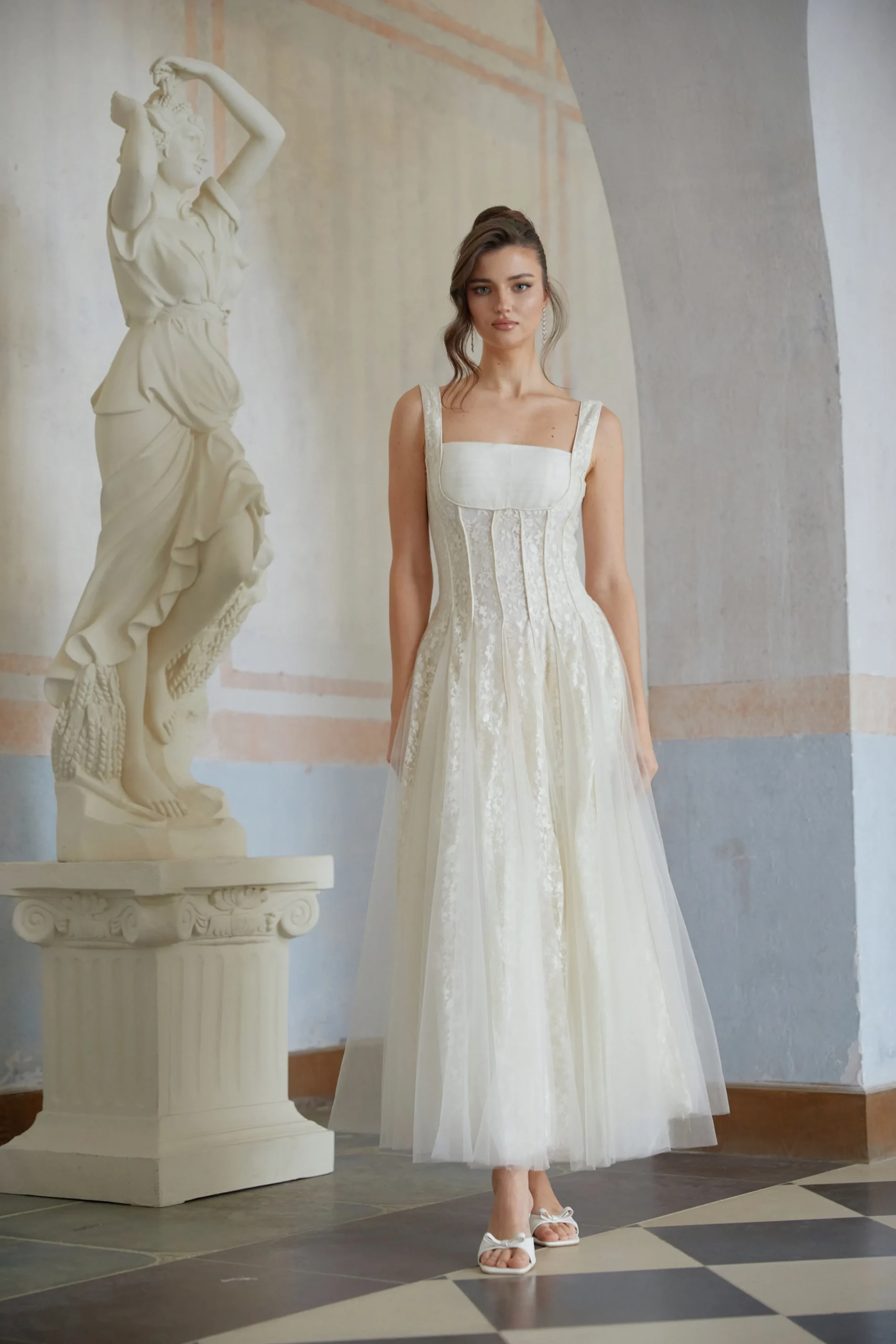 Jessica Neutral Tulle Panel Lace Maxi Dress In White - OWNCI Jessica Neutral Tulle Panel Lace Maxi Dress In White - OWNCI