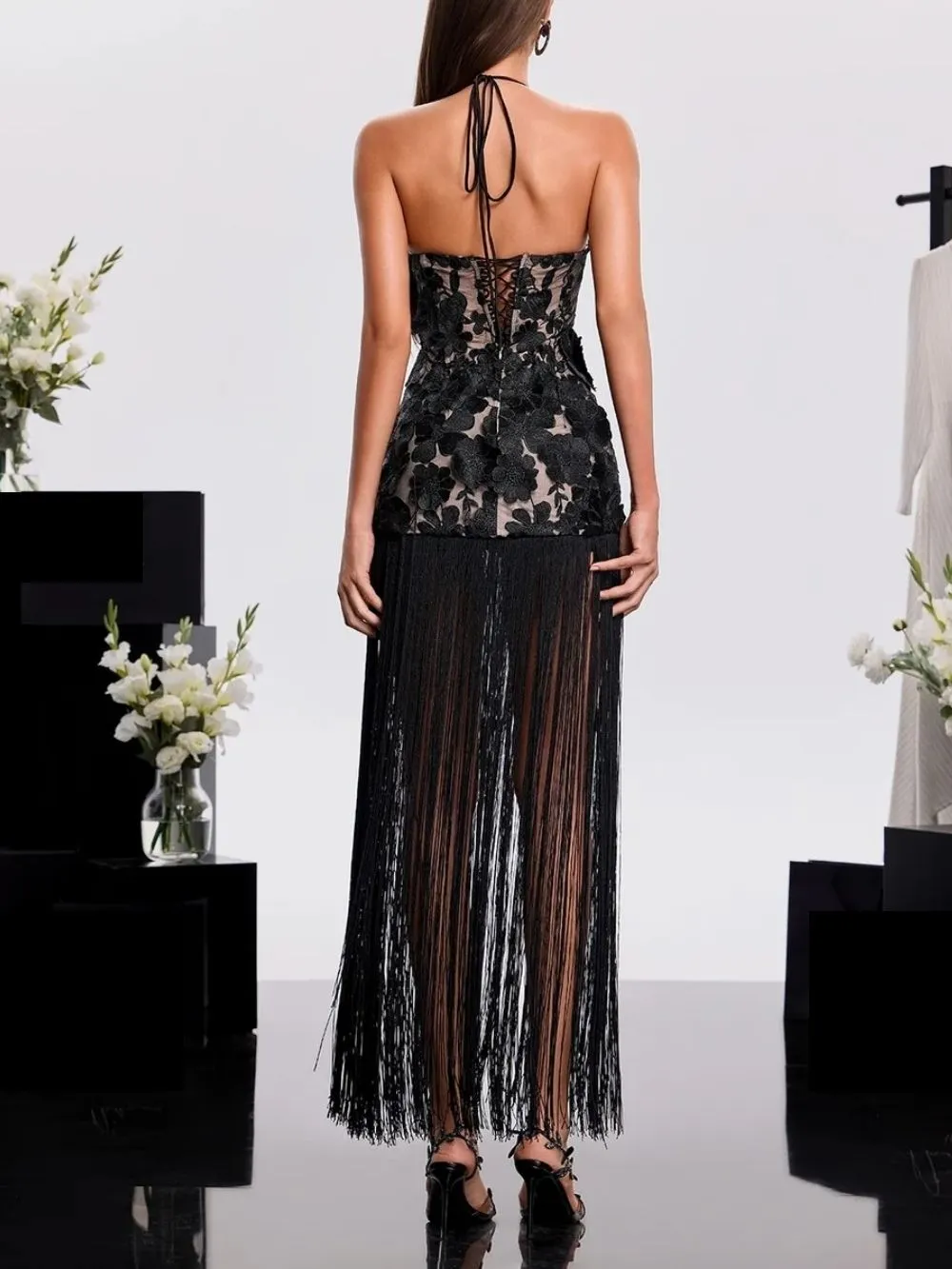 Virdex Embroidered Fringe Maxi Dress - OWNCI