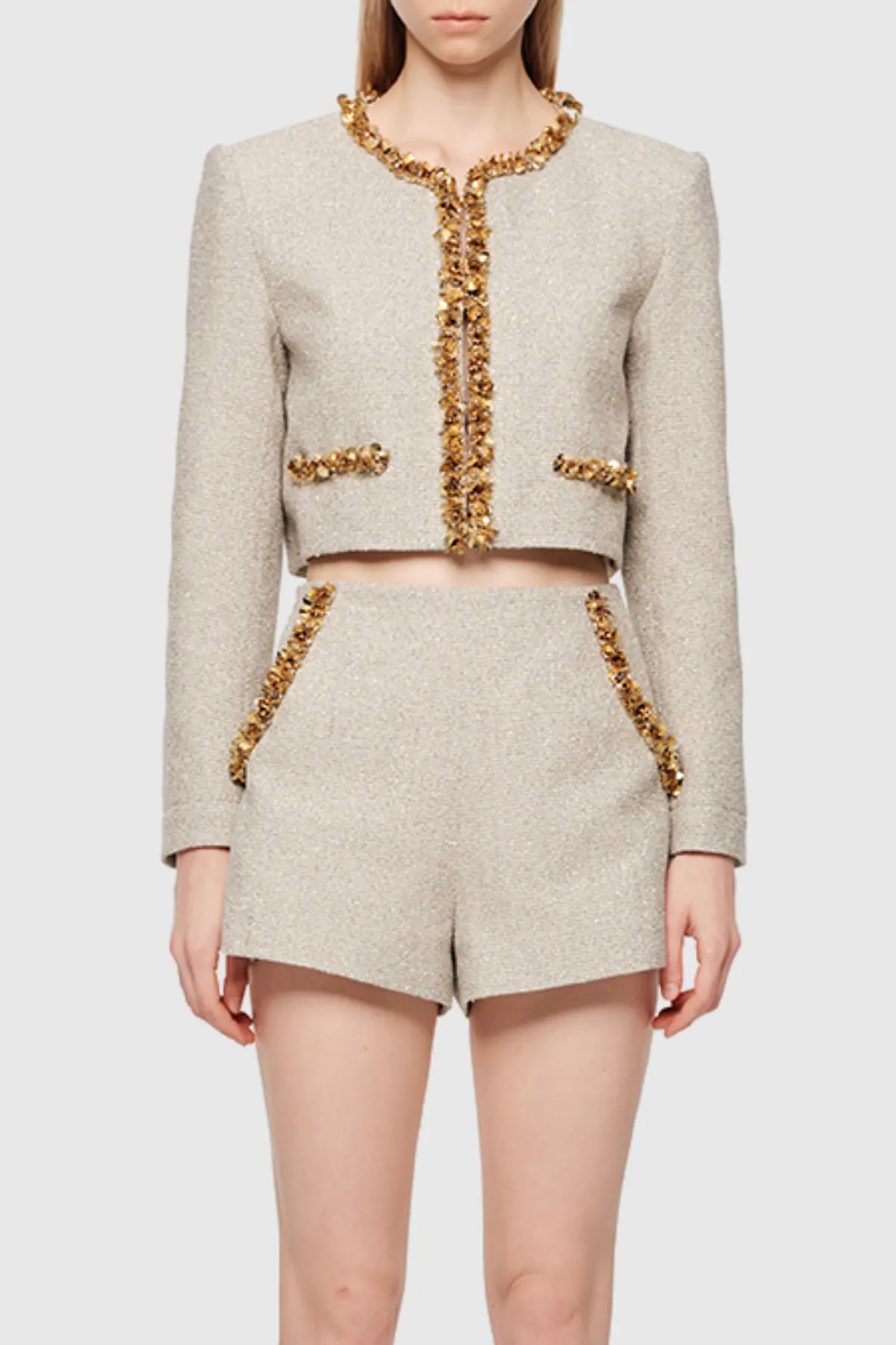 Evangeline Sequin Jacket In Apricot - OWNCI Evangeline Sequin Jacket In Apricot - OWNCI