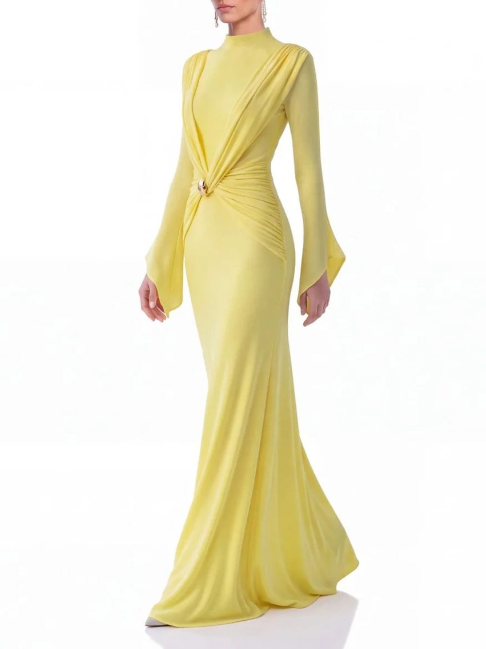 Hurevin Flared Sleeve Ruched Maxi Dress - OWNCI Hurevin Flared Sleeve Ruched Maxi Dress - OWNCI