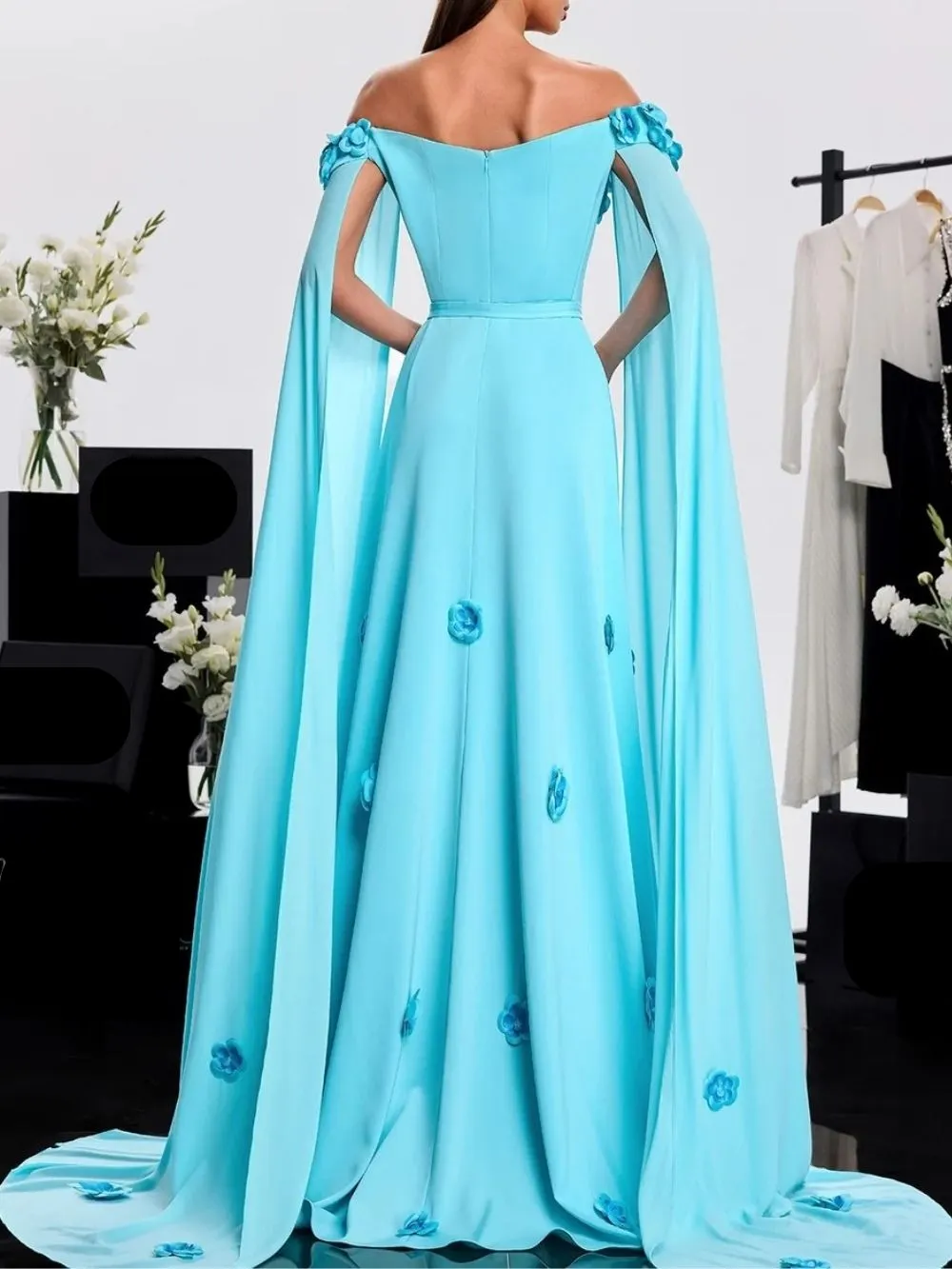 Haracha Off Shoulder Flower Draped Dress - OWNCI