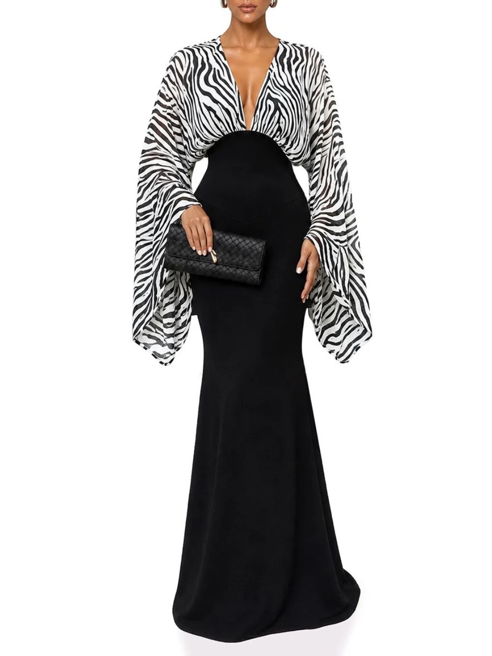 Zelmari V Neck Zebra Maxi Dress - OWNCI Zelmari V Neck Zebra Maxi Dress - OWNCI