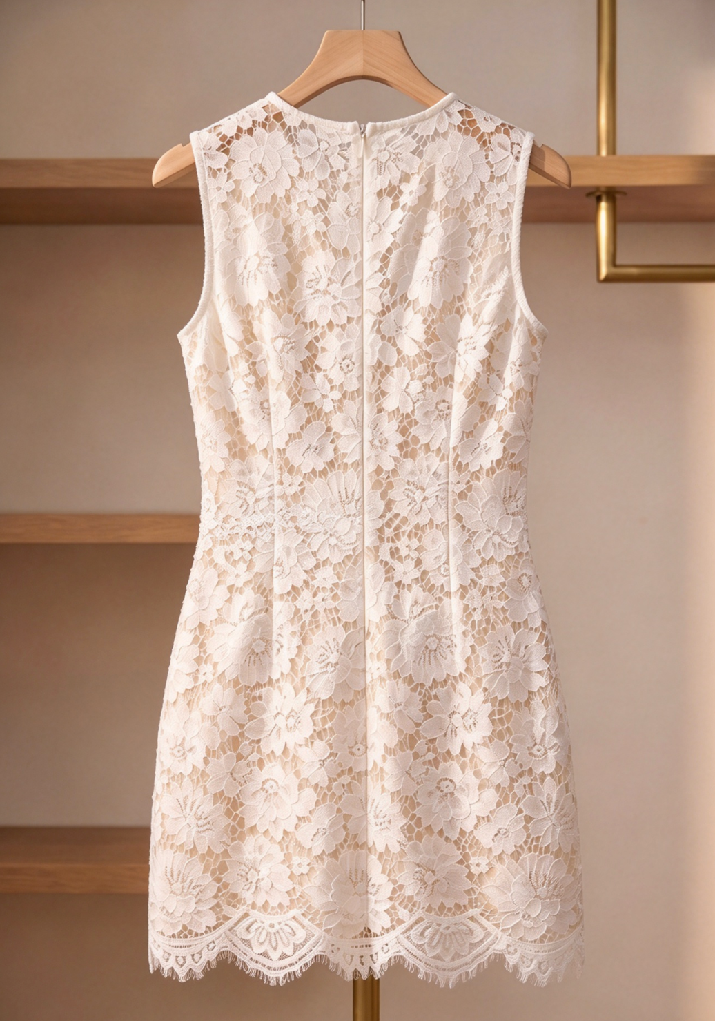 White Floral Lace Shift Dress with Button Pockets - OWNCI White Floral Lace Shift Dress with Button Pockets - OWNCI