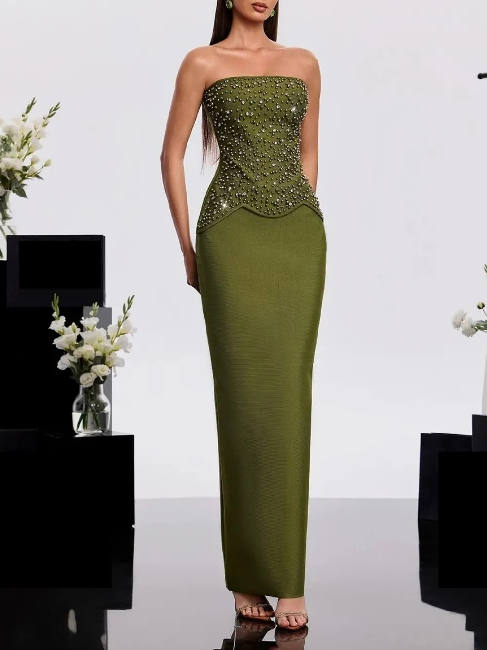 Haruko Strapless Rhinestone Bandage Dress Set - OWNCI Haruko Strapless Rhinestone Bandage Dress Set - OWNCI