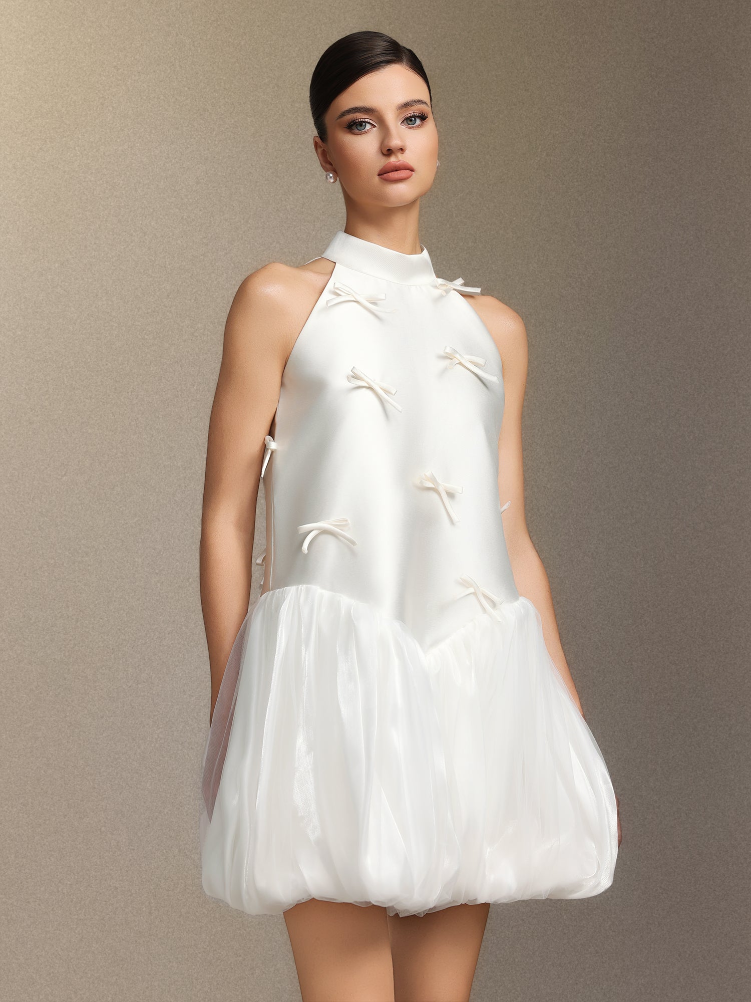 Jessie White Strapless Satin Sleeveless Puffy Mini Dress - OWNCI Jessie White Strapless Satin Sleeveless Puffy Mini Dress - OWNCI