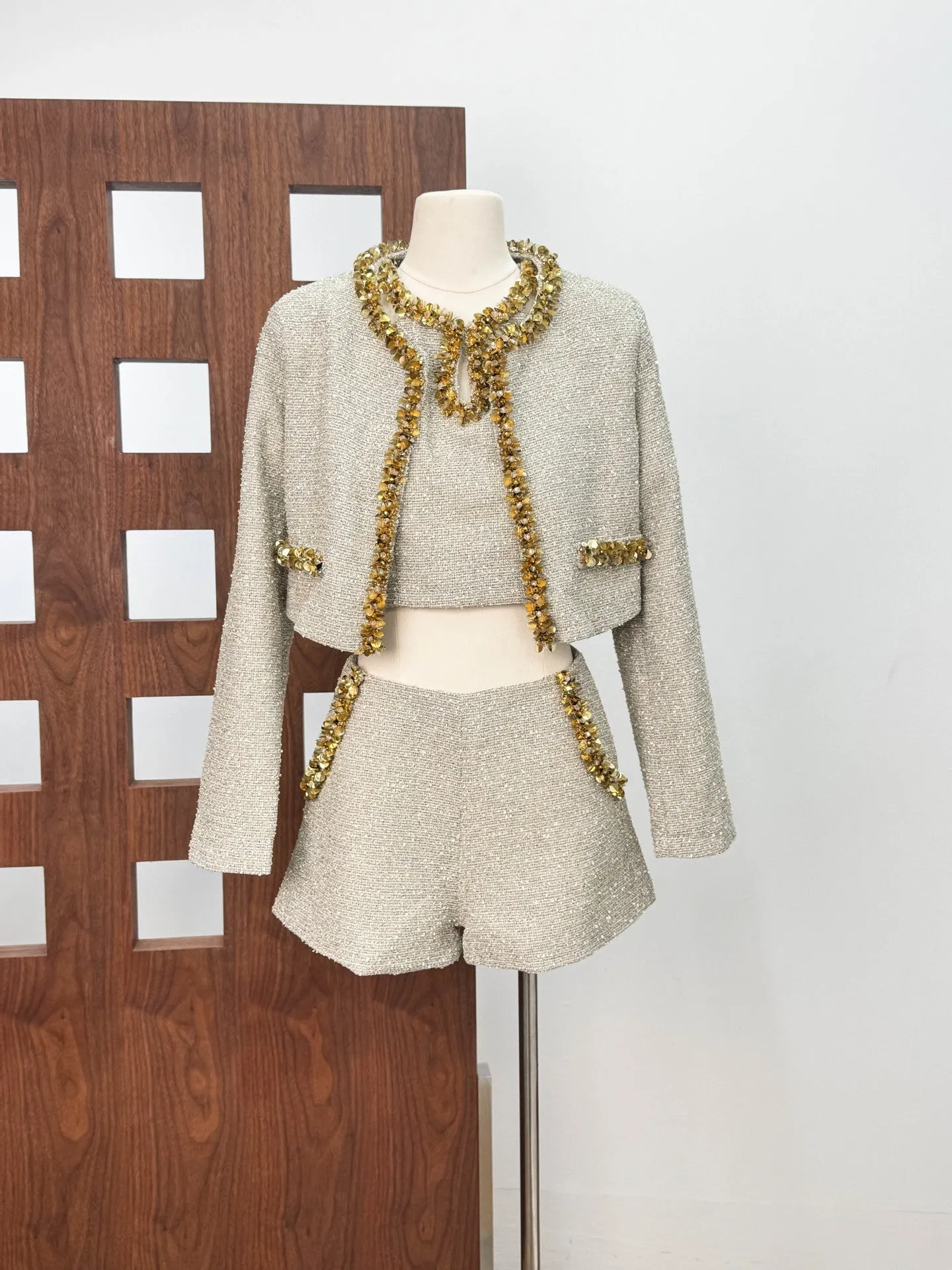 Evangeline Sequin Jacket In Apricot - OWNCI Evangeline Sequin Jacket In Apricot - OWNCI