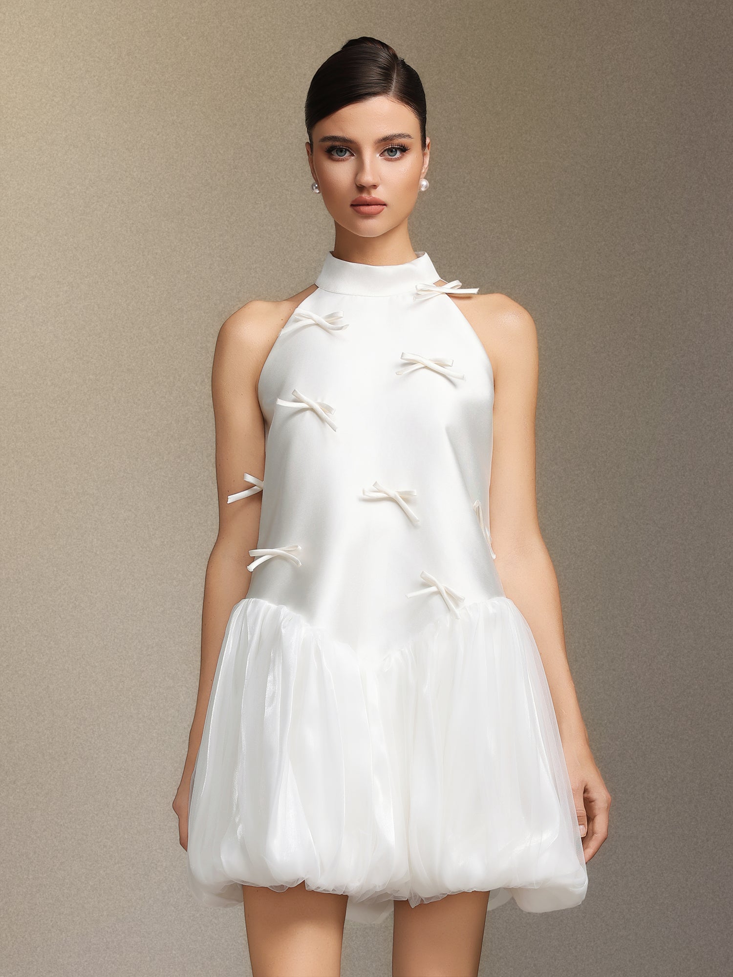 Jessie White Strapless Satin Sleeveless Puffy Mini Dress - OWNCI Jessie White Strapless Satin Sleeveless Puffy Mini Dress - OWNCI