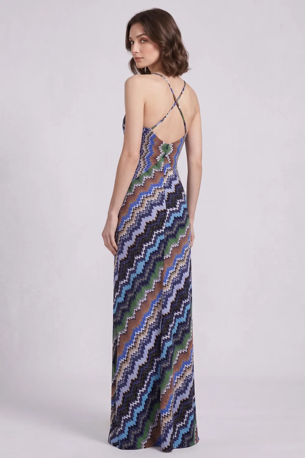 Blue Fine Knit Chevron Maxi Dress - OWNCI Blue Fine Knit Chevron Maxi Dress - OWNCI
