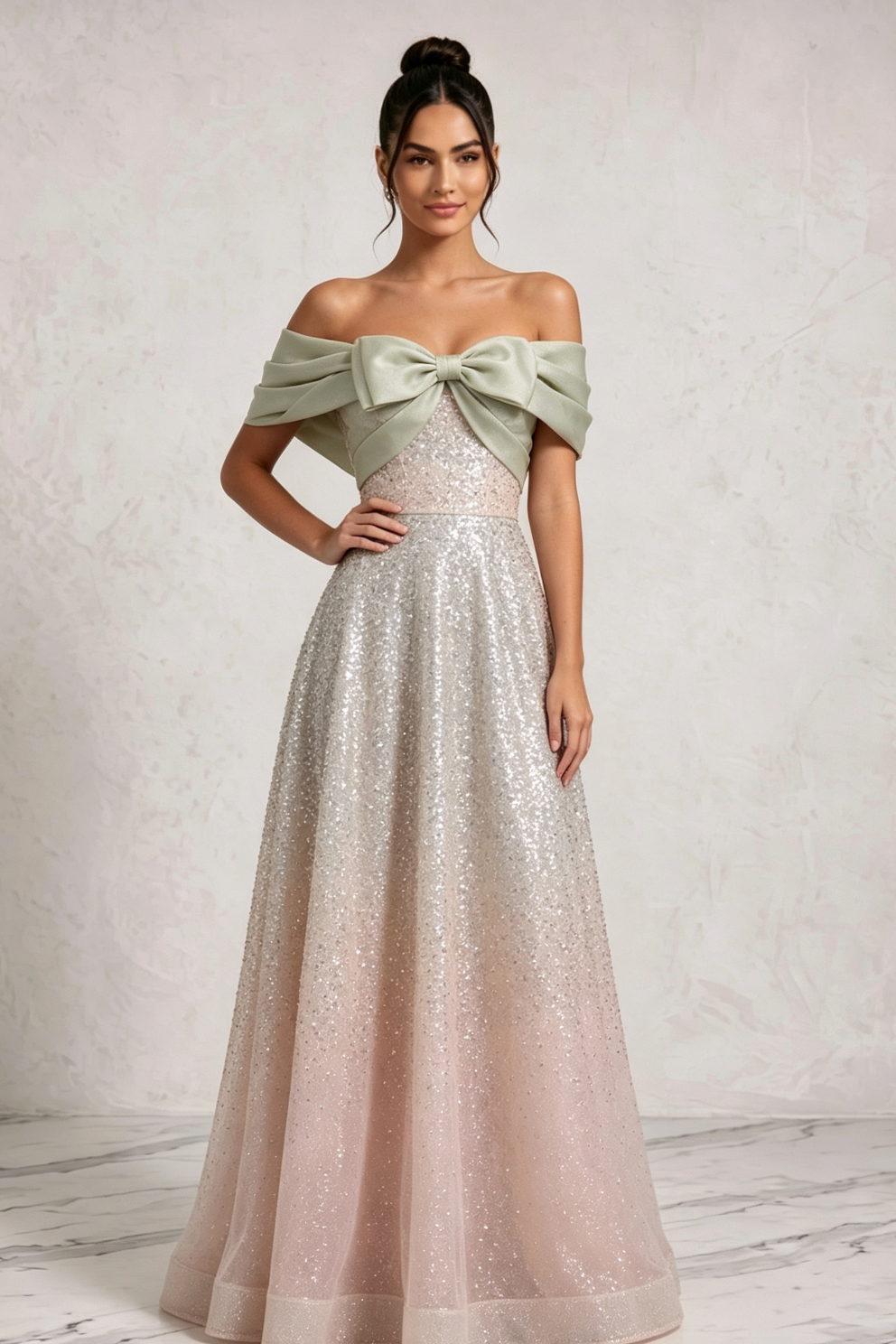 Silver Sequined Tulle a-Line Gown - OWNCI