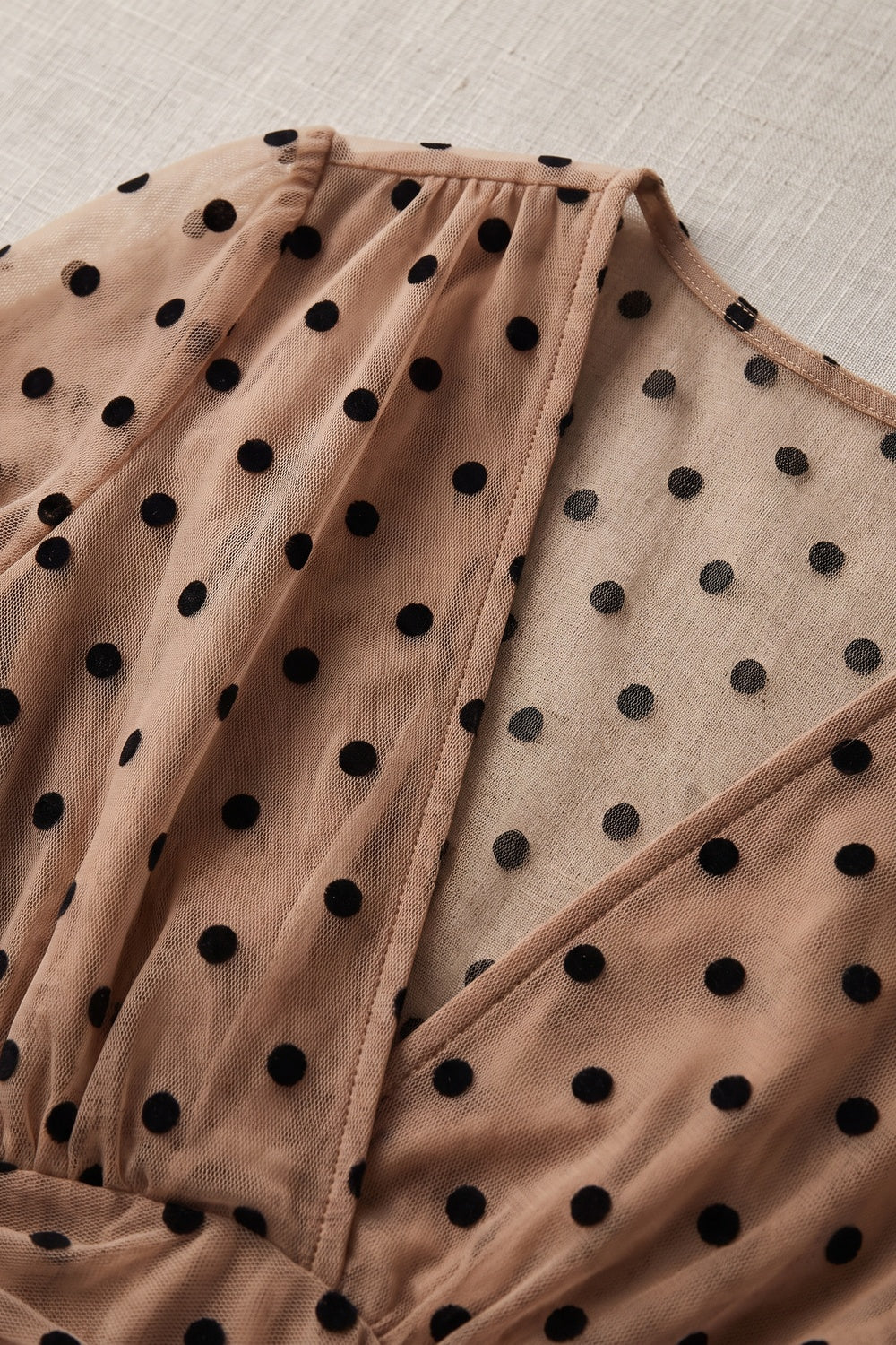Beige Sheer Mesh Fit-and-Flare Tiered Dress - OWNCI Beige Sheer Mesh Fit-and-Flare Tiered Dress - OWNCI