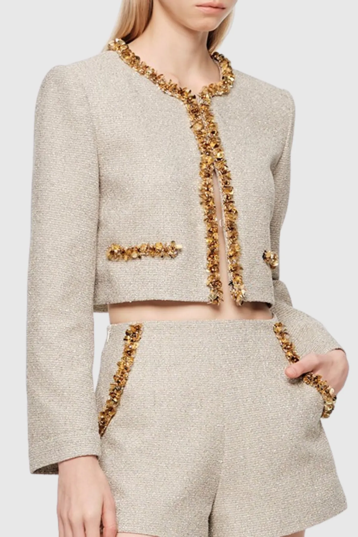 Evangeline Sequin Jacket In Apricot - OWNCI Evangeline Sequin Jacket In Apricot - OWNCI