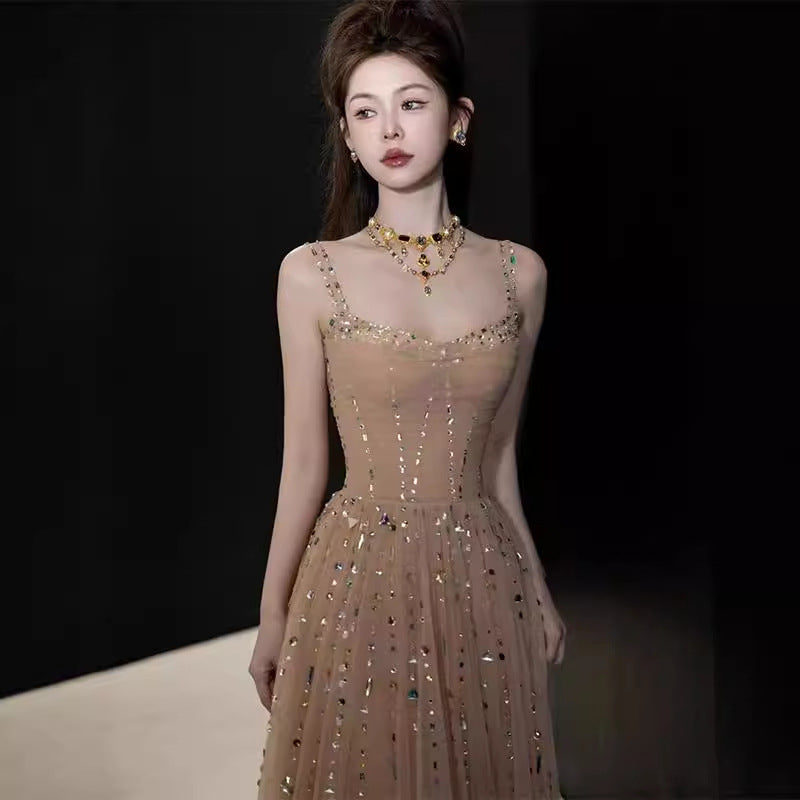 Nicola’s elegant backless halter maxi dress – Champagne - OWNCI Nicola’s elegant backless halter maxi dress – Champagne - OWNCI